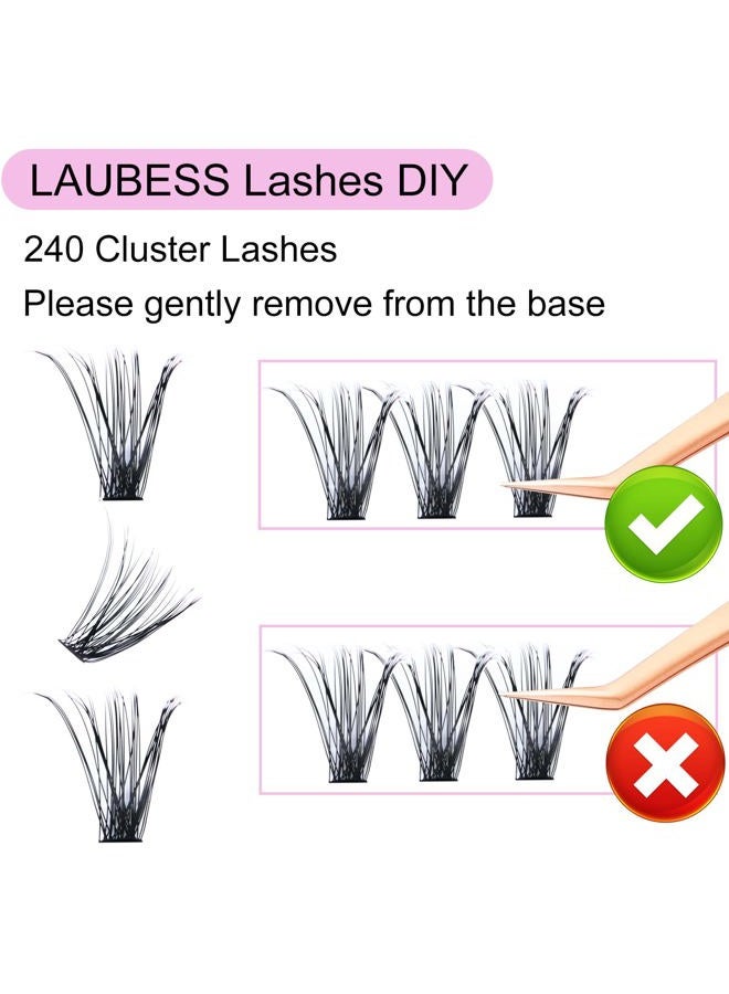 LAUBESS Cluster Lashes 240pcs 40D DIY Eyelash Extension D Curl Long Individual Lashes Mixed Tray Faux Mink Lash Clusters Extensions 0.07 0.10 Black (40D-0.07D-9-16mm) - Image 3